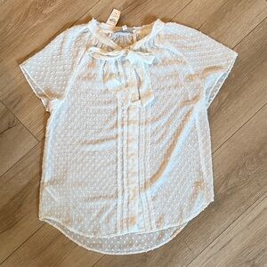 LOFT White Textured Blouse with Bow NWOT